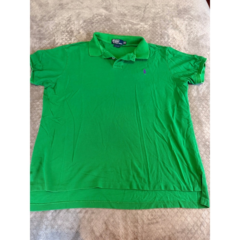 Polo Ralph Lauren Mens XXL‎ Custom Fit Green Purple Pony Pique Polo Shirt